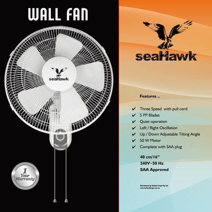 WALL FAN SEA-HAWK OSILLATING SIXTEEN INCH - 400MM 50W image 1